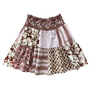 Universal Threads Patchwork Quilt Skirt Womens S Mini Ruffle Boho Festival 70s